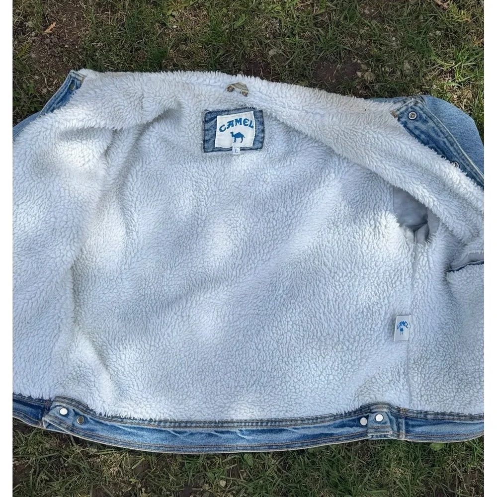 Vintage Camel Denim Jacket Sherpa Lined Trucker Coat‎ Mens Large USA 90s